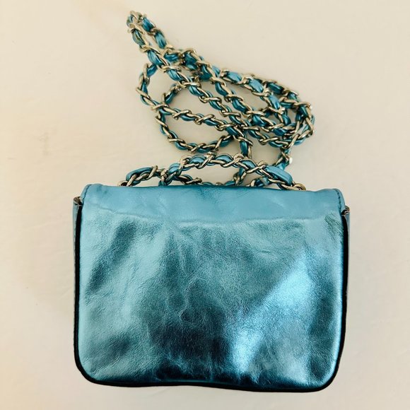 ABRO METALLIC BLUE CROSSBODY LEATHER MINI BAG WITH CHAIN STRAP - Picture 3 of 10
